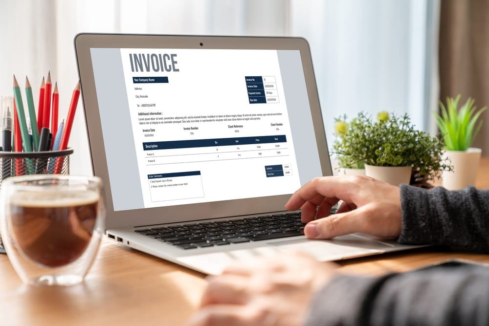 invoice,on,computer,screen,from,accounting,application.,computer,program,for